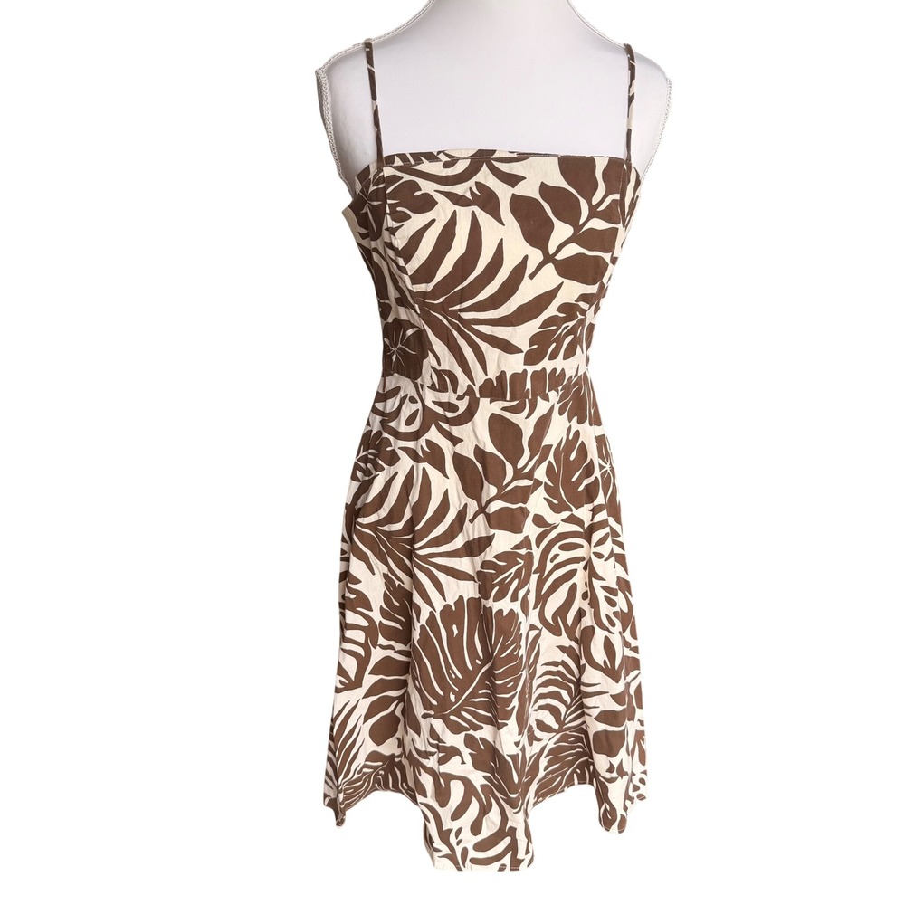 Jodi Kristopher Brown Tropical Leaf Print‎ Sun Dress Womens 5/6 USA Y2K Vintage